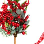 Маленькое фото 3: Ветка еловая с ягодами и эвкалиптом, 40см, зеленый/красный