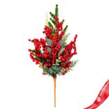 Маленькое фото 1: Ветка еловая с ягодами и эвкалиптом, 50см, зеленый/красный