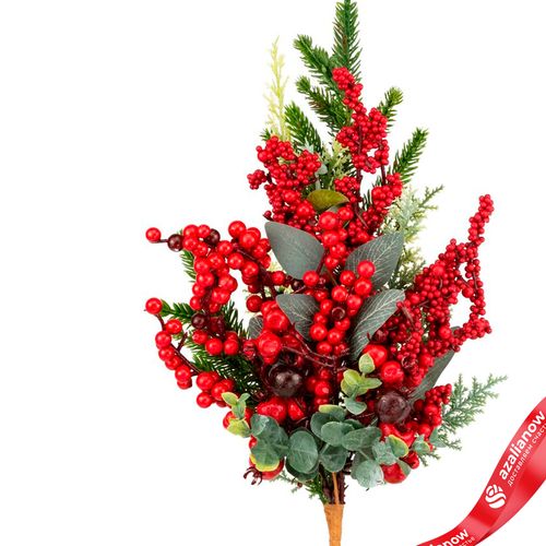 Фото 2: Ветка еловая с ягодами и эвкалиптом, 50см, зеленый/красный