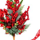 Маленькое фото 3: Ветка еловая с ягодами и эвкалиптом, 50см, зеленый/красный