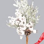 Маленькое фото 2: Ветка еловая с ягодами и шишками заснеженная, 31см, зеленый/белый