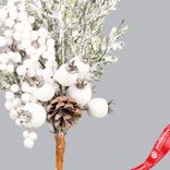 Маленькое фото 3: Ветка еловая с ягодами и шишками заснеженная, 31см, зеленый/белый