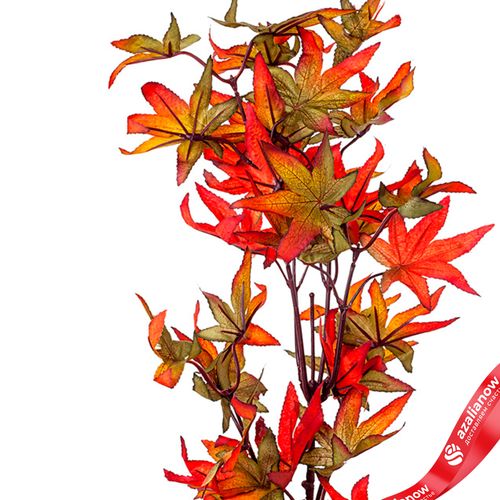 Фото 2: Ветка клена искусственная (пластик), 78см, зеленый/оранжевый