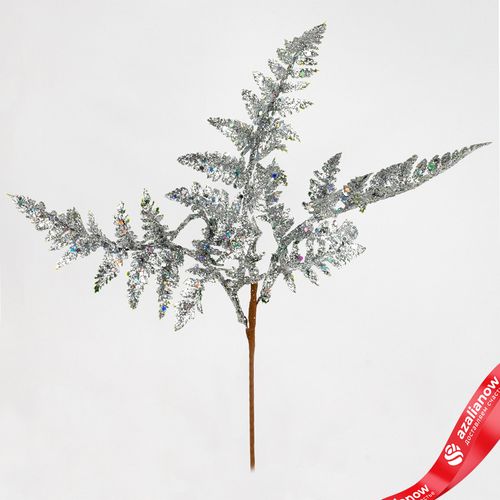 Ветка «Папоротник с глиттером», 27см, серебряный