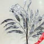 Маленькое фото 2: Ветка с листьями глиттерованная, 75см, серебряный