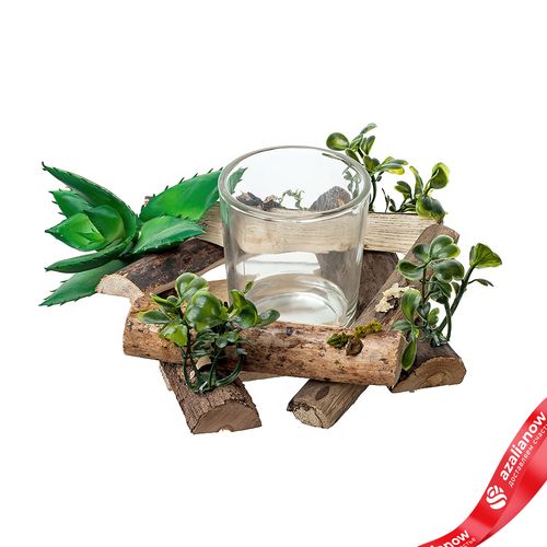 Подсвечник декоративный (дерево/стекло), 12х7 см