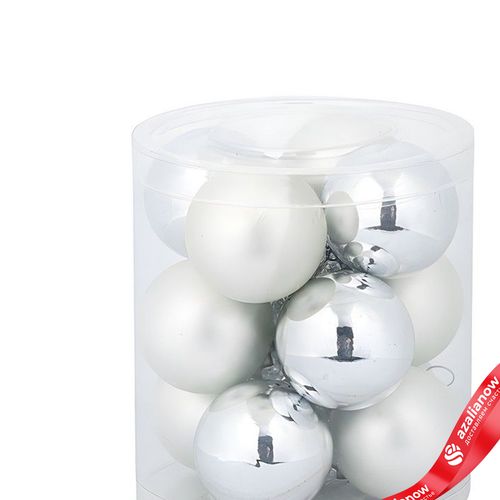 Фото 2: Набор шаров 12шт. в тубе (стекло), D4см, в асс., серебряный