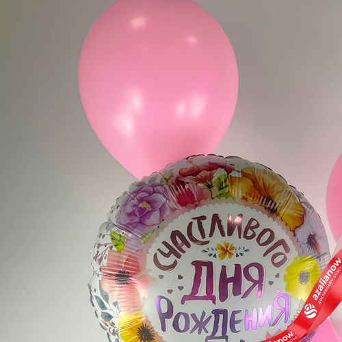 Фото 4: Композиция из 5 шаров с гелием «Счастливого Дня Рождения (цветы)», вар. 3