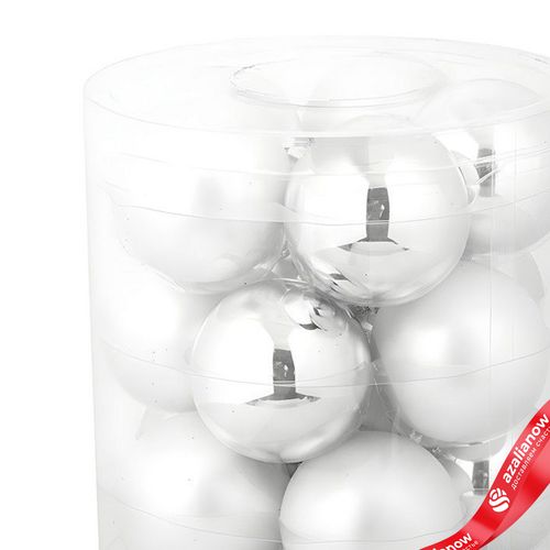 Фото 2: Набор шаров 15шт. в тубе (стекло), D6см, в асс., серебряный