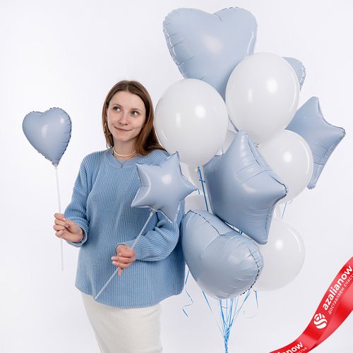 Композиция из 12 шаров с гелием, белый, нежно-голубой