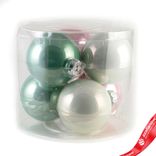 Маленькое фото 1: Набор шаров 6шт. в тубе (стекло), D8см, микс зеленый/белый/розовый