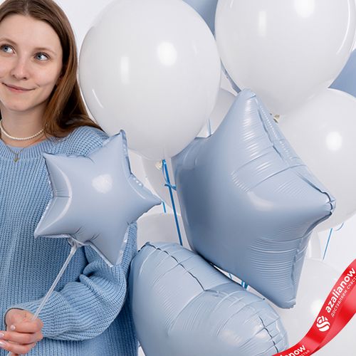 Фото 3: Композиция из 12 шаров с гелием, белый, нежно-голубой
