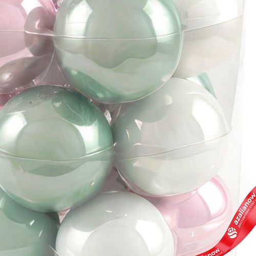 Фото 4: Набор шаров 15шт. в тубе (стекло), D6см, микс зеленый/белый/розовый