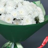 Маленькое фото 4: Букет из 15 белых кустовых хризантем «Алтай», в зеленой пленке с лентами