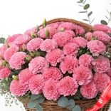 Маленькое фото 2: Букет из 45 розовых гвоздик в корзине с эвкалиптом. Сервис доставки цветов AzaliaNow