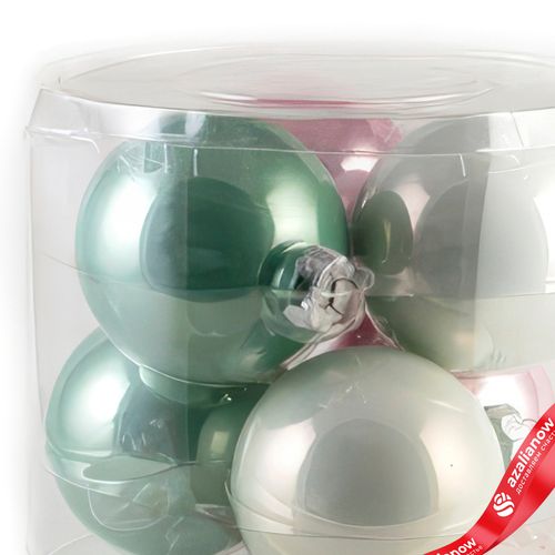 Фото 3: Набор шаров 6шт. в тубе (стекло), D8см, микс зеленый/белый/розовый
