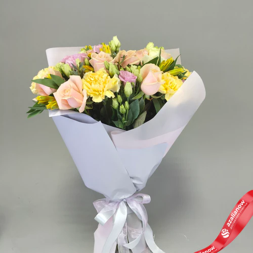 Букет «Оазис» из роз, альстромерий, лизиантусов и гвоздик