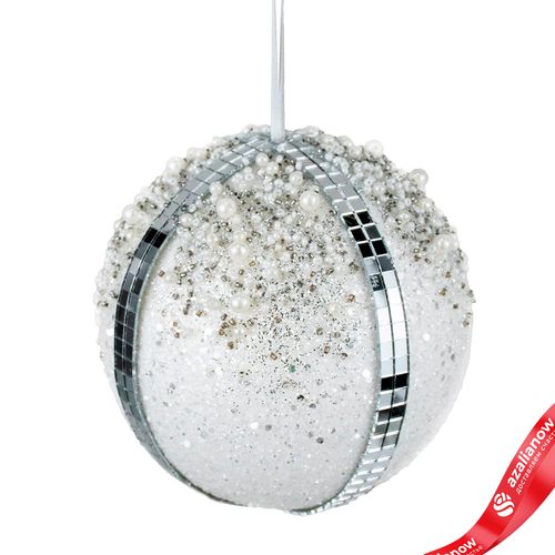 Украшение подвесное «Шар с зеркальными полосками», D12см, белый