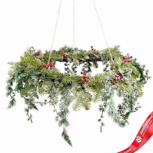 Фото 2: Венок подвесной заснеженный с ягодами, Н40хD60см, зеленый