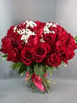Фото флориста 3: Букет из 31 красной розы с лентой, 50 см, Россия