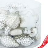 Маленькое фото 3: Набор украшений 20шт. в тубе (стекло), в асс., 4см, серебряный