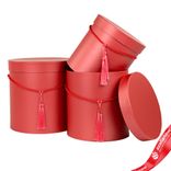 Маленькое фото 5: Набор коробок, подарочных, круглых, 3шт., D22,5xH22,5см, красный