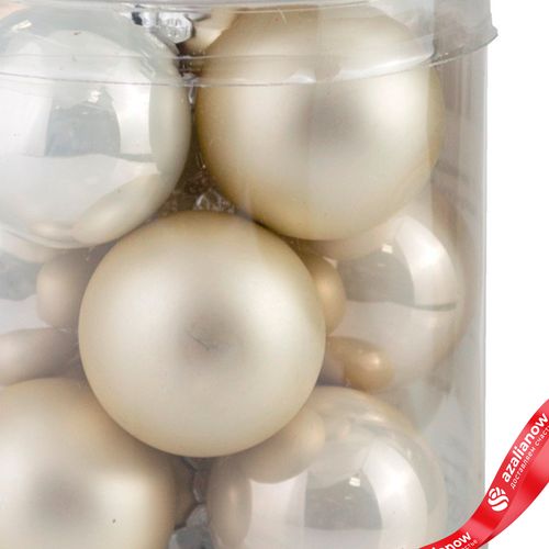 Фото 3: Набор шаров 12шт. в тубе (стекло), D3см, микс шампань/кремовый