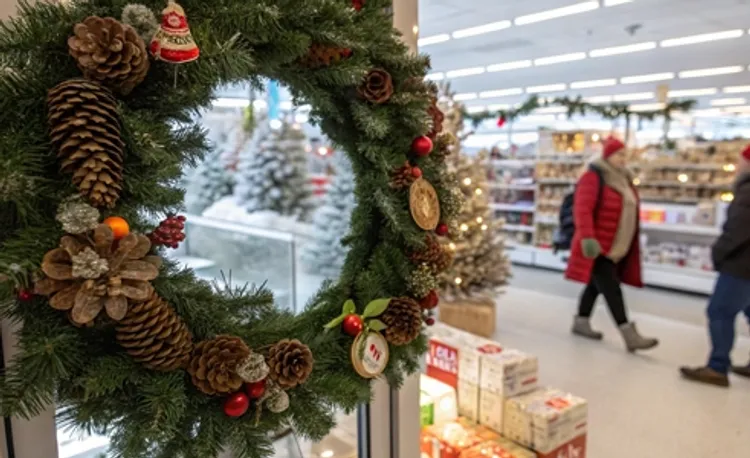 Фрагмент новогоднего венка на стене