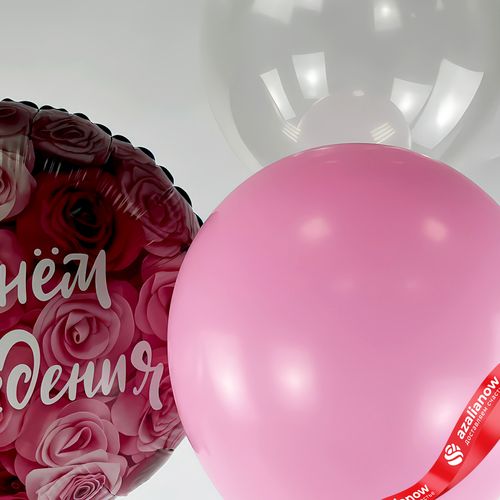 Фото 3: Композиция из 3 шаров с гелием «С Днем Рождения (симфония роз)»