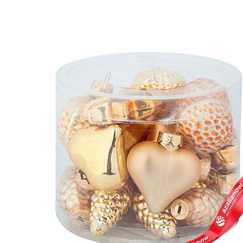 Фото 2: Набор украшений 20шт. в тубе (стекло), 4см, в асс., золотой