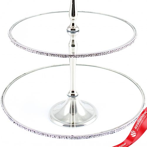 Фото 4: Подставка со стразами 2 яруса (металл/стекло), D30,5xH33см, серебряный