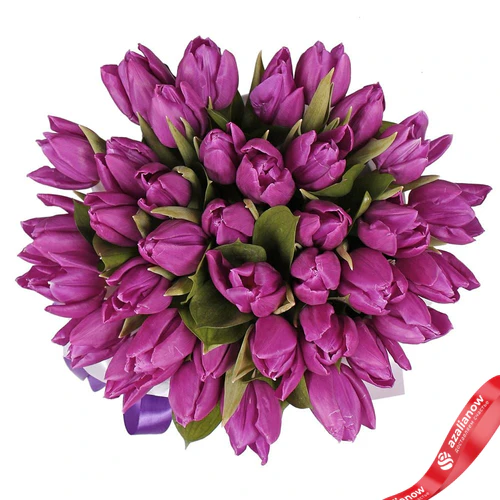 Фото 2: Букет из 35 фиолетовых тюльпанов в темно-серой коробке. Сервис доставки цветов AzaliaNow