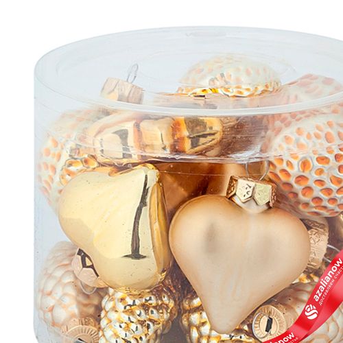 Фото 4: Набор украшений 20шт. в тубе (стекло), 4см, в асс., золотой