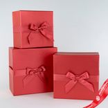 Маленькое фото 2: Набор коробок, подарочных, квадратных, 3шт. (картон), 20х20хН11см, красный