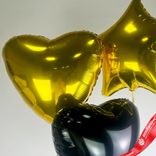 Маленькое фото 2: Композиция из 3 шаров с гелием, 2 сердца и звезда, черный, золотой