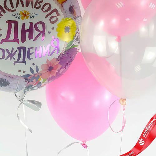 Фото 5: Композиция из 5 шаров с гелием «Счастливого Дня Рождения (цветы)», вар. 3