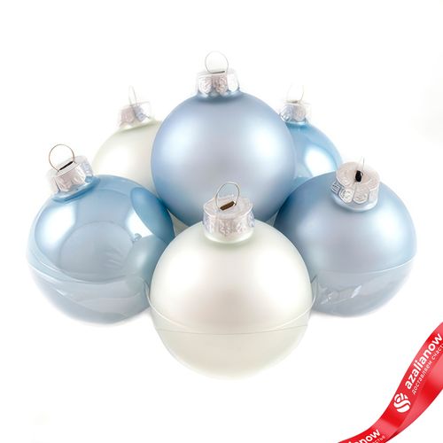 Фото 2: Набор шаров 15шт. в тубе (стекло), D6см, микс голубой/белый