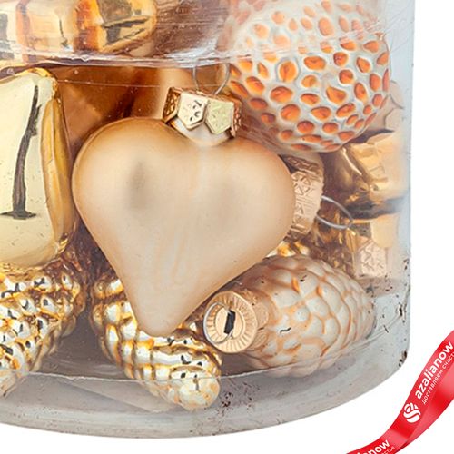 Фото 5: Набор украшений 20шт. в тубе (стекло), 4см, в асс., золотой