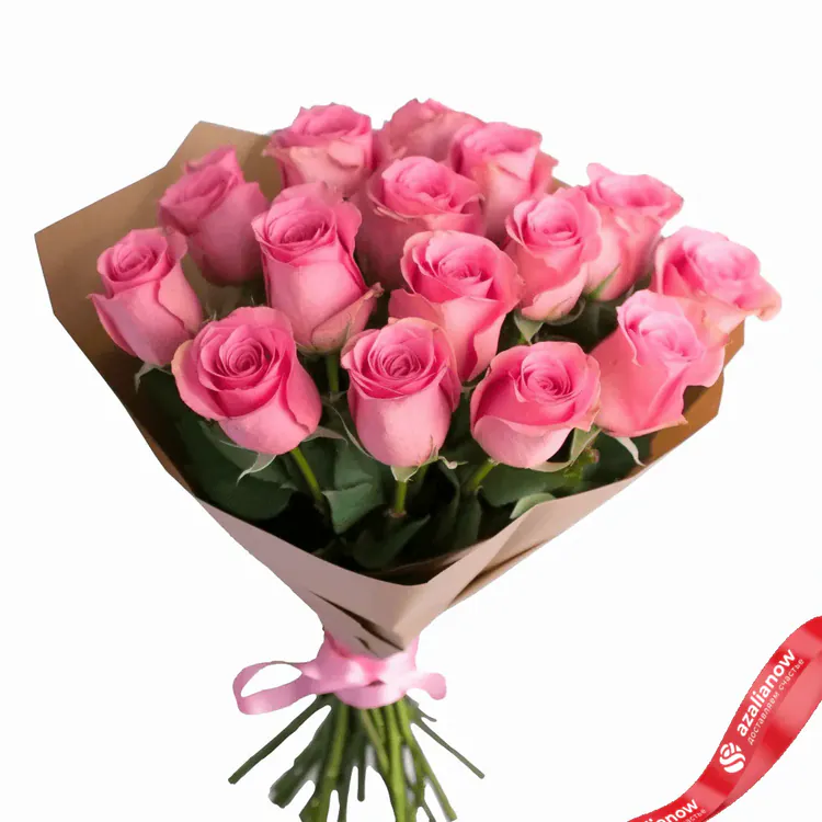 Фото 1: 15 розовых роз Кения в крафтовой упаковке. Сервис доставки цветов AzaliaNow