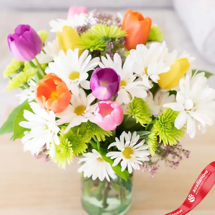 Фото 2: Букет из разноцветных тюльпанов и хризантем «Камилла». Сервис доставки цветов AzaliaNow