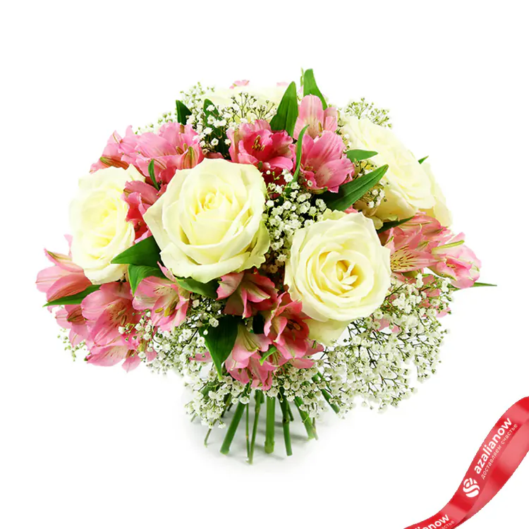 Фото 1: Букет из альстромерий, роз и гипсофил «Айгуль». Сервис доставки цветов AzaliaNow