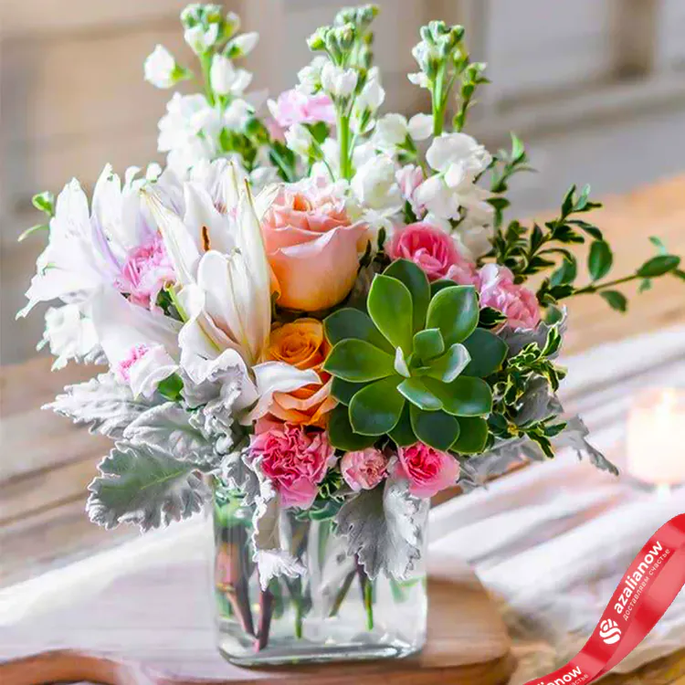 Фото 3: Букет из роз, гвоздик, маттиол, лилий «Аксинья». Сервис доставки цветов AzaliaNow