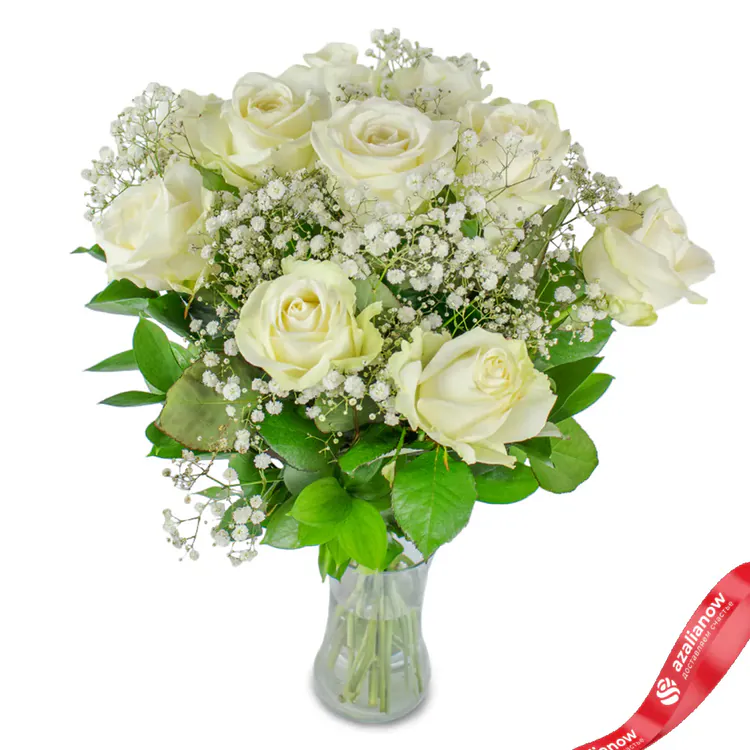 Фото 1: Букет из белых роз и гипсофил «Васса». Сервис доставки цветов AzaliaNow