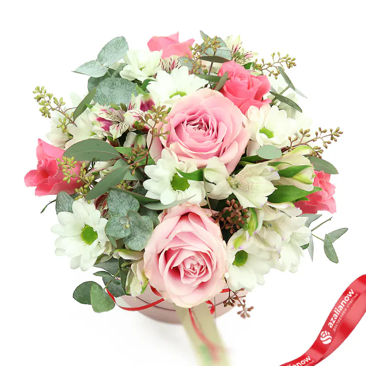 Фото 2: Букет из роз, альстромерий и хризантем в коробке «Глория». Сервис доставки цветов AzaliaNow