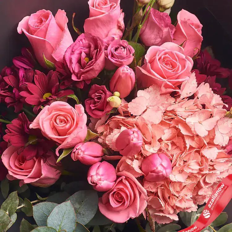 Фото 3: Букет из роз, тюльпанов, гортензии, лизиантусов и хризантем. Сервис доставки цветов AzaliaNow