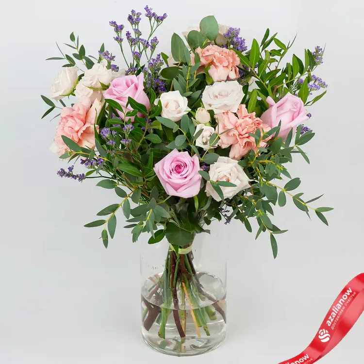 Фото 1: Букет из роз, гвоздик и лимониума «Цветочная фея». Сервис доставки цветов AzaliaNow