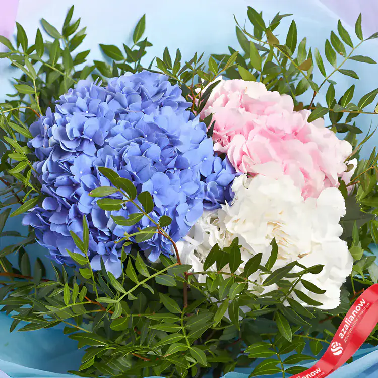 Фото 3: Букет из белой, розовой и голубой гортензии «Романтический блюз». Сервис доставки цветов AzaliaNow