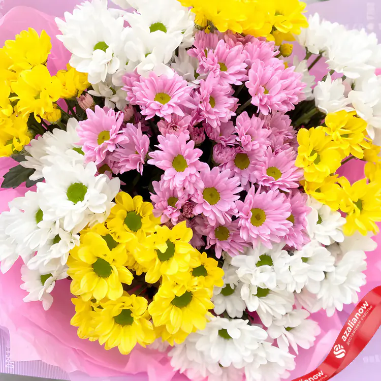 Фото 3: Букет из белых, желтых и розовых хризантем «5 минут». Сервис доставки цветов AzaliaNow