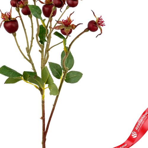 Фото 3: Шиповник с крупными листьями, искусственный (пластик), 56см, бордовый