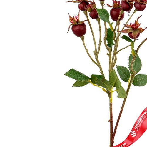 Фото 4: Шиповник с крупными листьями, искусственный (пластик), 56см, бордовый